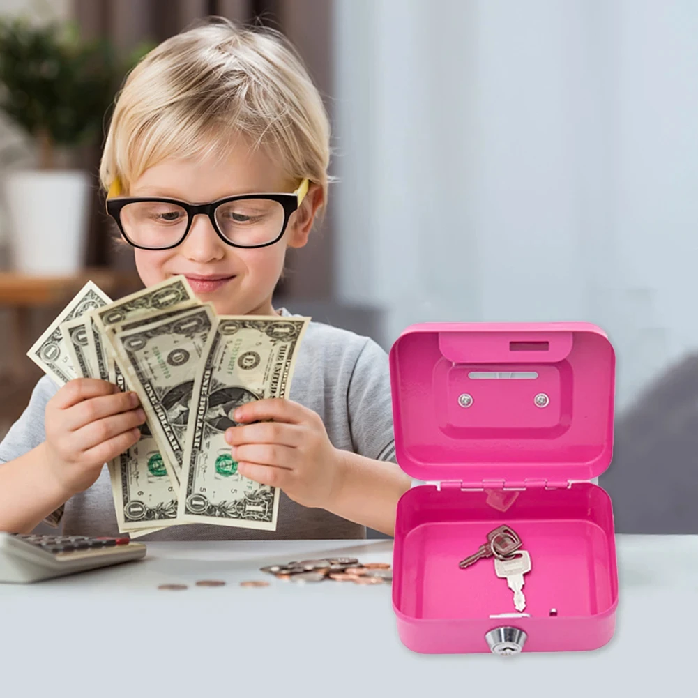 

Metal Mini Portable Cash Box Money Bank Change Security Box Kids Coin Collection Gift Storage Money Tank With Lock Piggy Bank