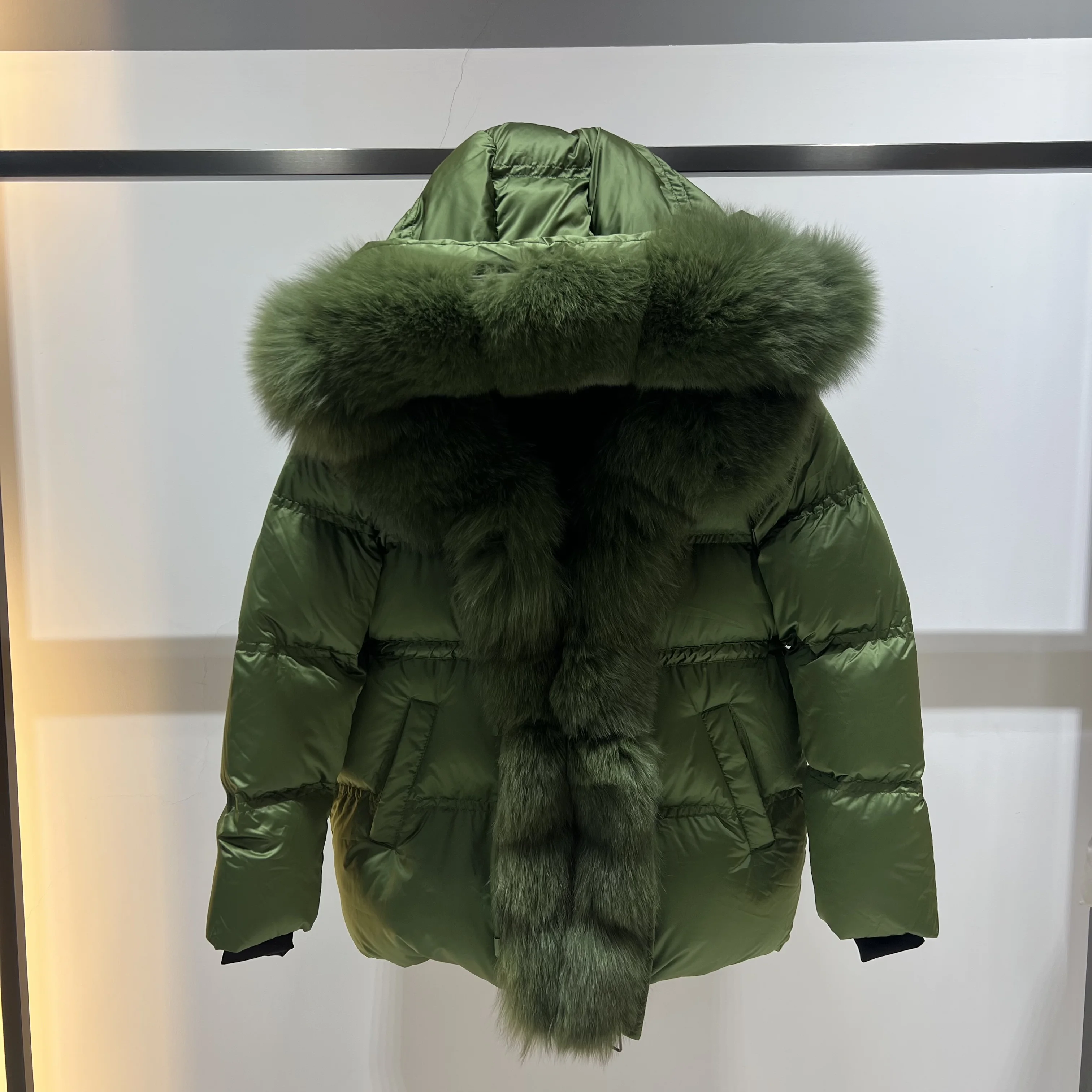 

JANEFUR 2025 New Winter Large Real Fox Fur Hooded Puffer Jacket Women Thicken Warm Coat White Goose Down Mid Long Parka Fashion