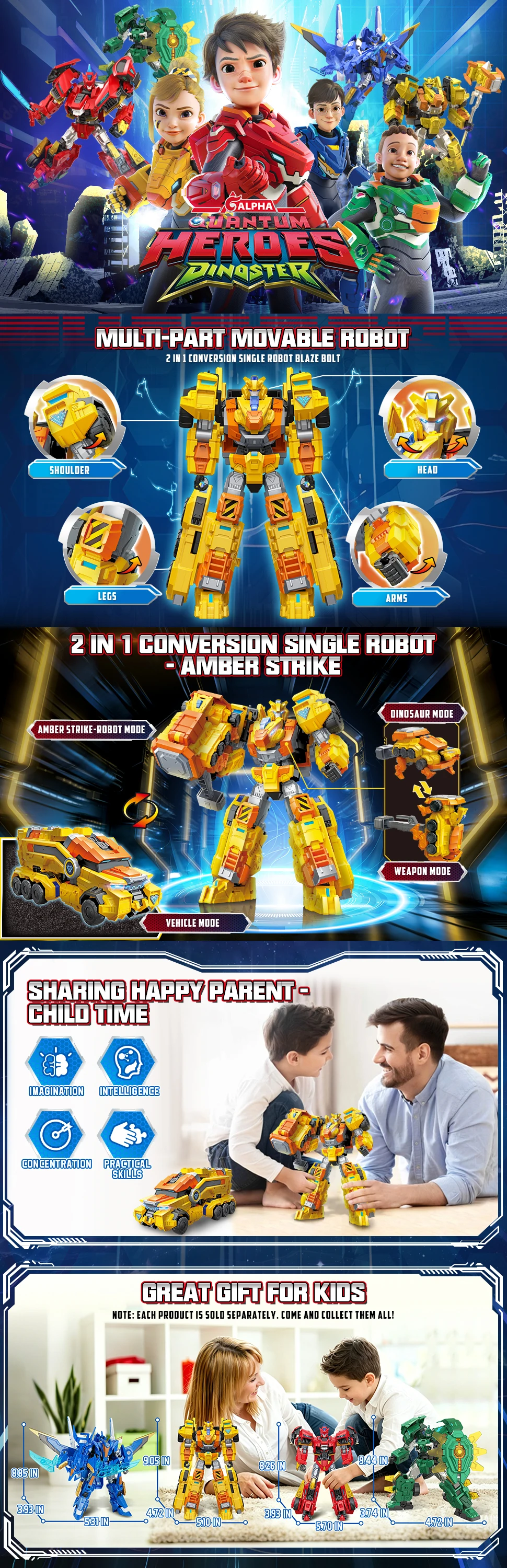 QUANTUM HEROES DINOSTER Lucio Transformierbarer Roboter-Spielzeug 3-in-1 Spielmodus Roboter/Fahrzeug + Dino-Zubehör Actionfigur für Kinder ab 5 Jahren – Detail 2