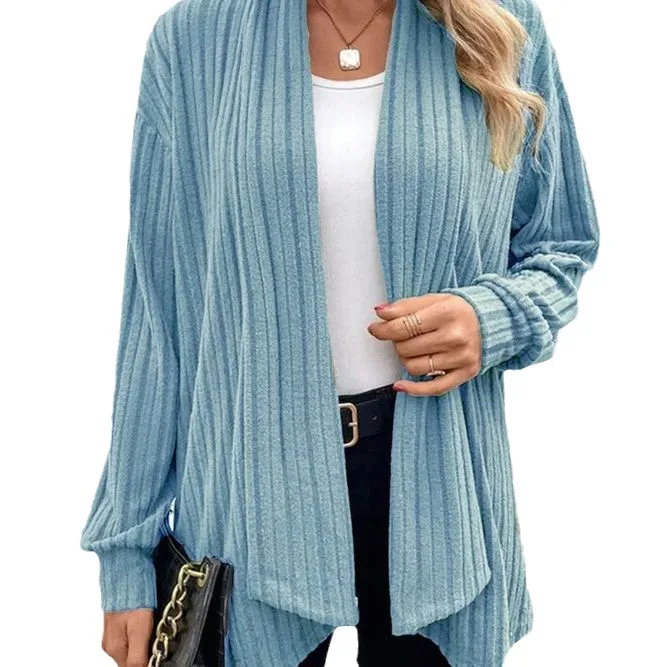 2024 women's cross-border foreign trade temu autumn and winter new long sleeved solid color loose cardigan jacket