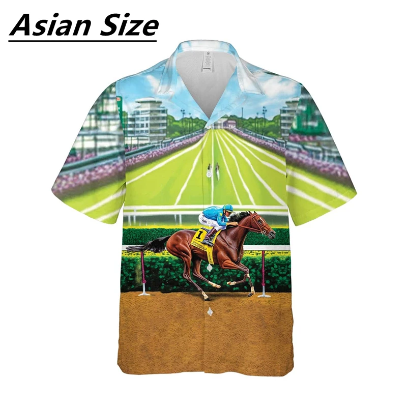 Vintage Horse Race Graphic Shirts For Men Fashion Summer Horse Lover 3D Printed Shirt Casual Streetwear Oversized Blouse Tops