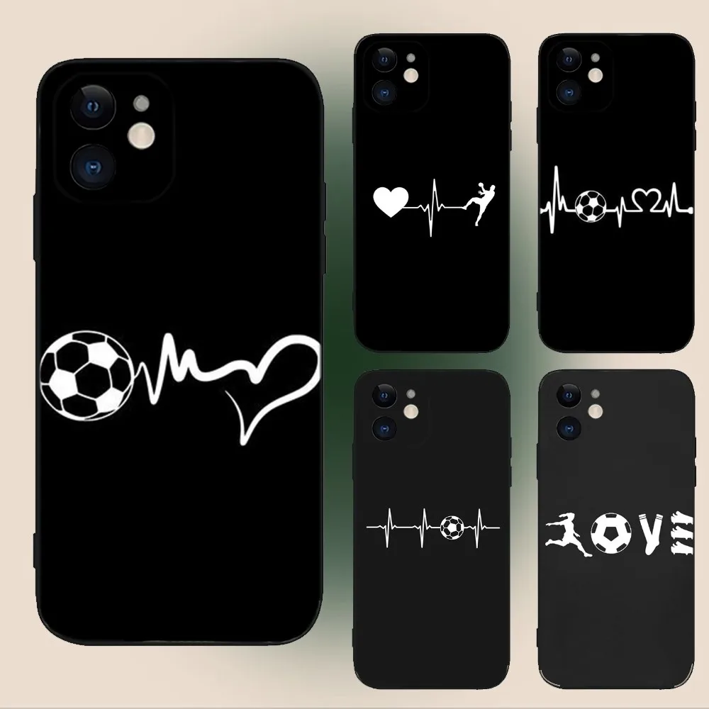 Football Heart Beat Phone Case For iPhone 15,14,13,12,11,Plus,Pro Max,XS,X,XR,SE,Mini,8,7 Soft Silicone Black Cover