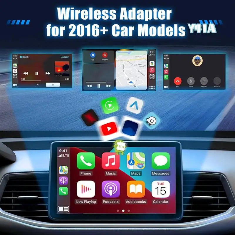 

4-In-1 Wireless Carplay Adapter,Android Auto Wireless Adapter,Wired To Wireless Adapter Smart AI Box For 2016+ Cars-Y41A
