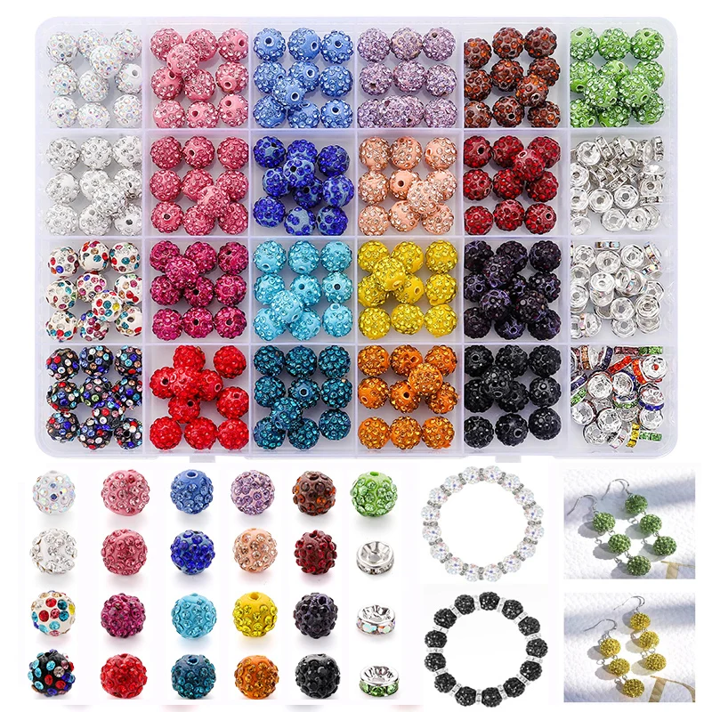 

8mm/10mm Colorful Rhinestone Crystal Ball Beads Bracelet Necklace Making Kit Spacer Beads For Jewelry Making Diy accessories