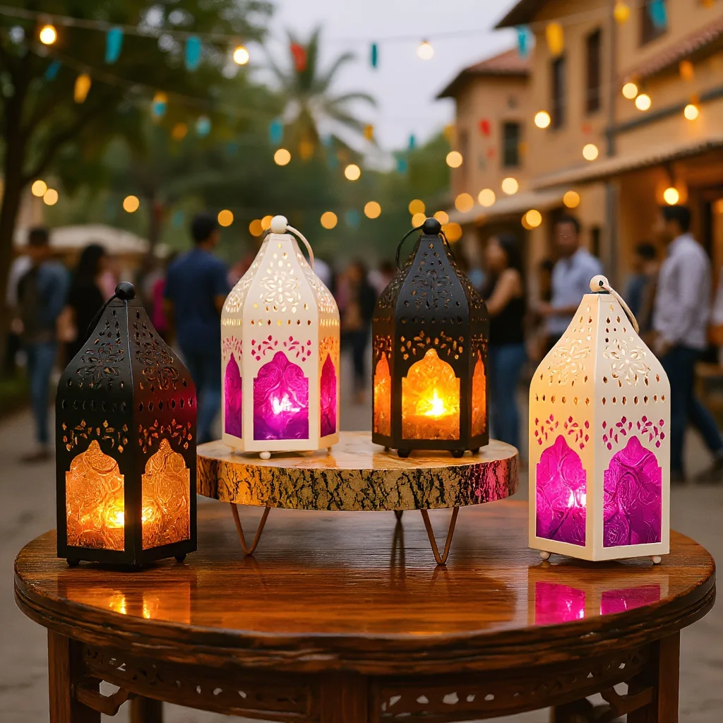 

Factory Nordic Morocco wind lamp, metal hollow glass pattern home decoration atmosphere ornament