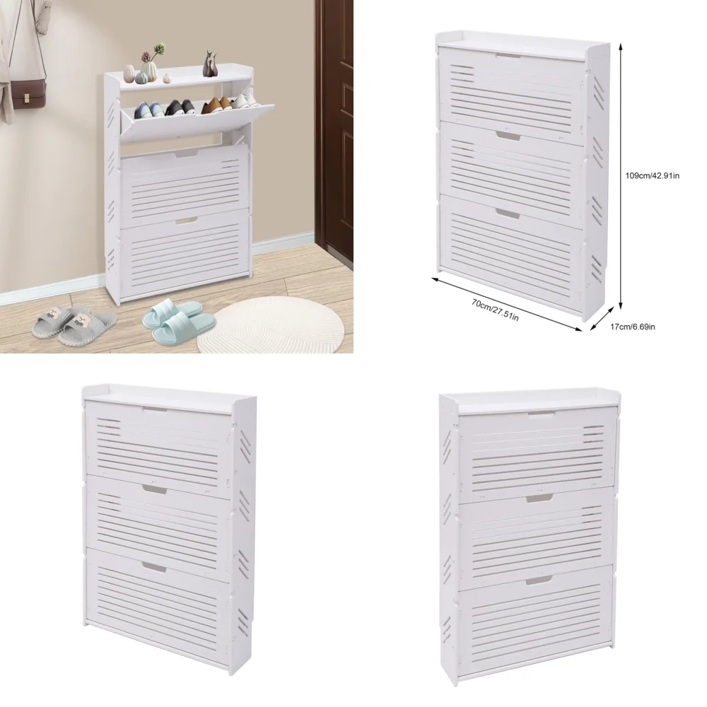 

3 Tier Shoe Storage Organizer White Shoe Rack Cabinet for Entryway Small Space Closet Organizer Stackable Shoe Shelf Modern Home
