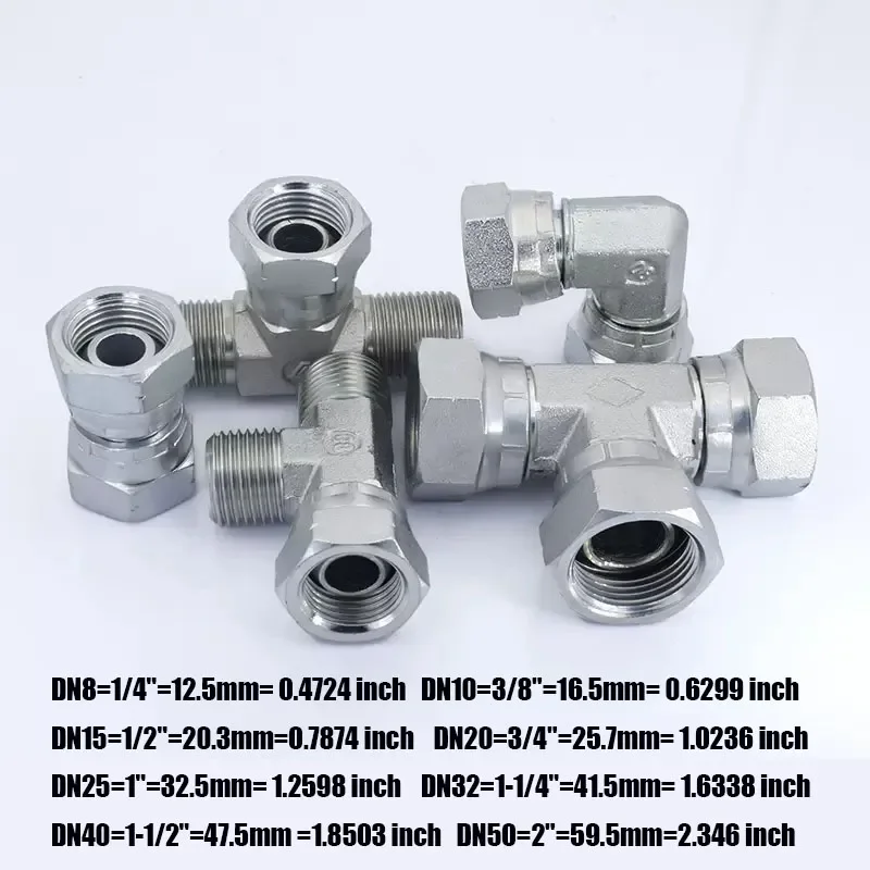 Raccordo per tubo britannico in acciaio al carbonio 1/8 "1/4" 3/8 "1/2" BSP Connettore filettato esterno Cono esterno da 60 gradi Giunto per tubo a tre vie