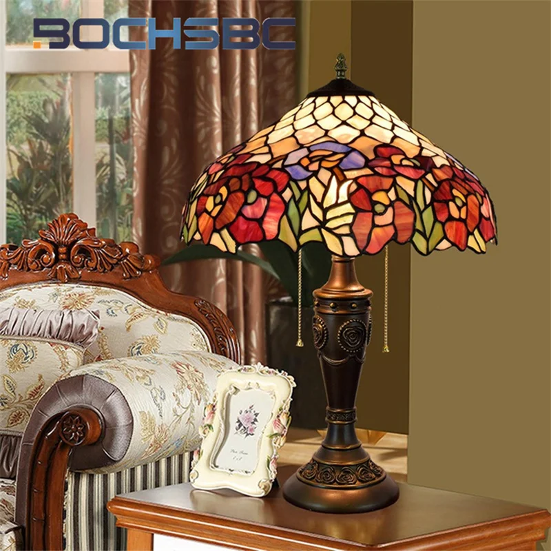 

BOCHSBC Tiffany stained glass desk lamp art deco living room dining room study bedroom bedside reading lamp retro style art lamp