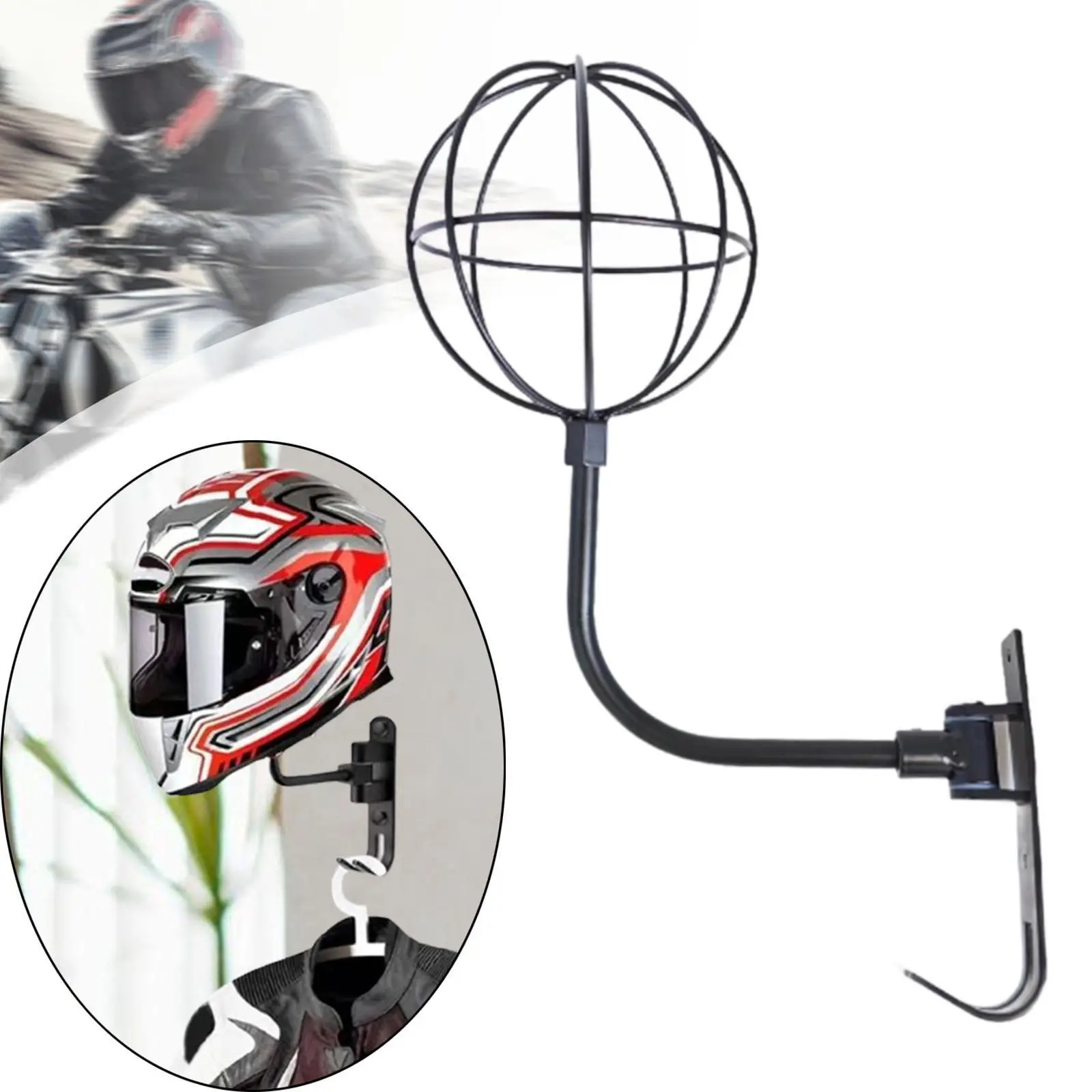 

Motorcycle Wall Mount Helmet Stand Helmet Display Rack Ball 12cm Minimalist Design Metal Wire Ball Frame 180° Rotation
