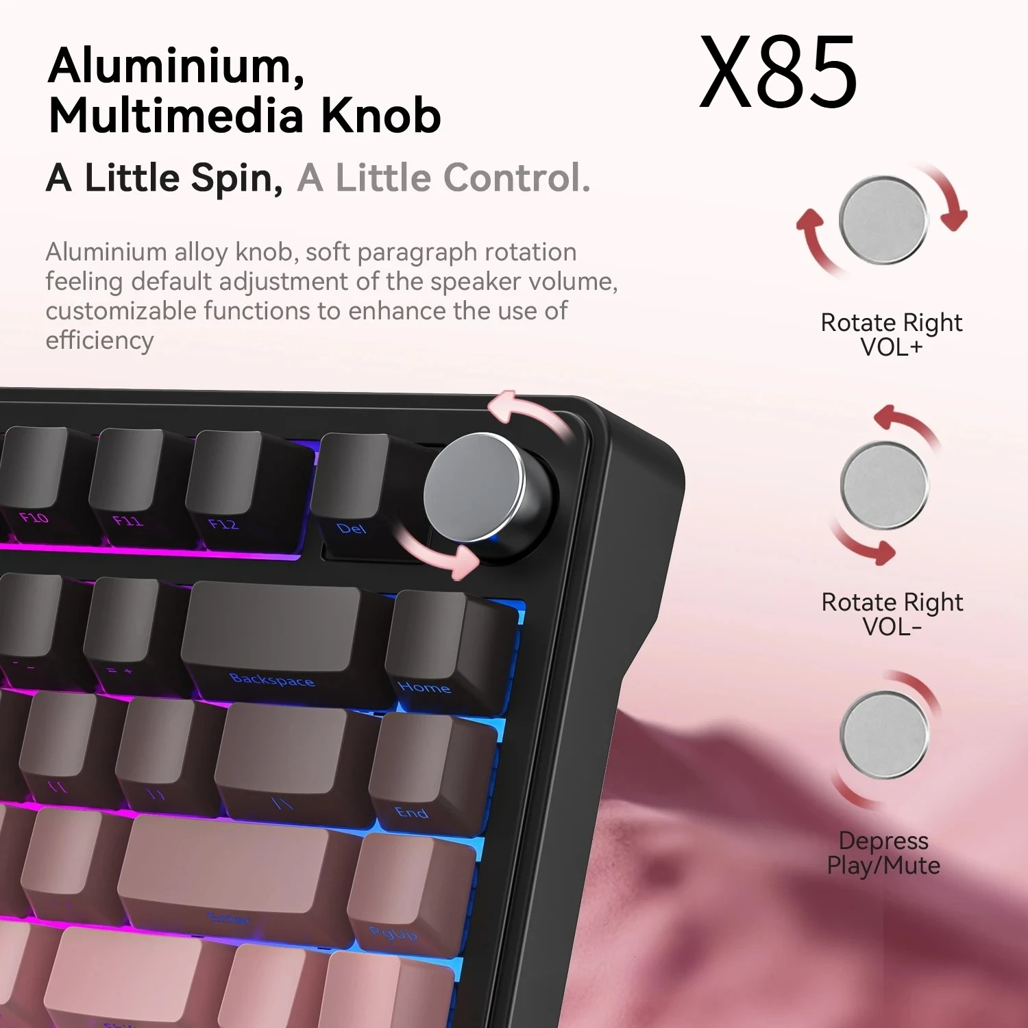 

ATTACK SHARKX85 Gaming Keyboard AluminumSilky TouchHot-Swap Wireless with Meta Knobs RGB Bluetooth Tri-Mode Mechanical Keyboard