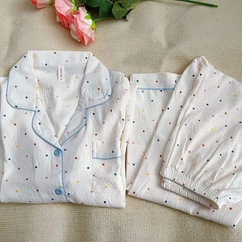 

Conjunto de Pijama de Dos Piezas para Mujer: Estampado de Cerezas, Algodón Imitación, Estilo Coreano - Ropa de Dormir Hogareña p