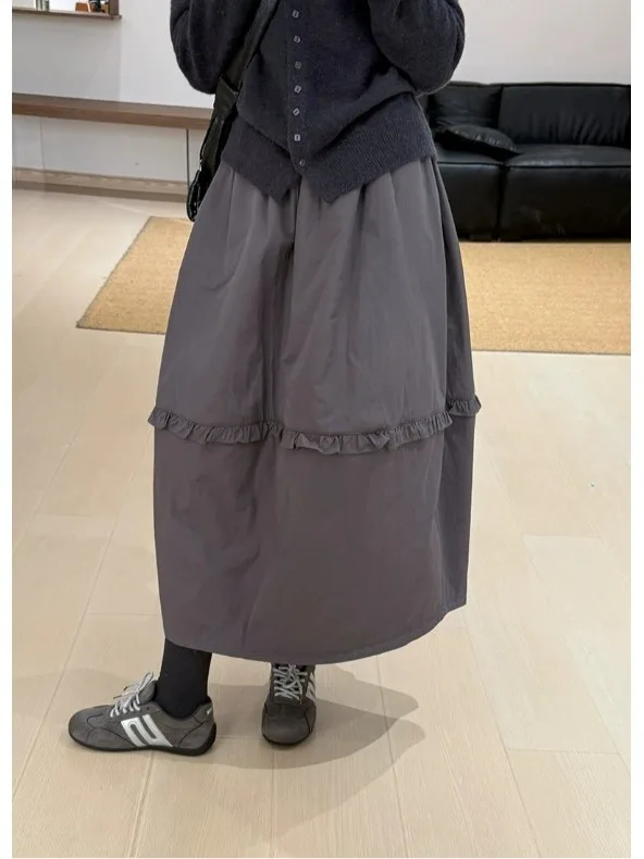 الكورية Sle بسيط القطن مزيج المرأة تنورة الربيع الصيف الخريف عالية الخصر ألف خط تنورة لباس غير رسمي زهرة برعم تنورة #1