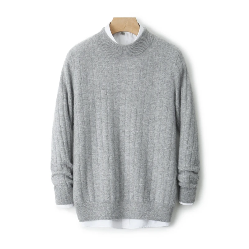 

Autumn and winter men's cashmere pullover sweater long sleeved semi high neck sweater high-quality warm and fashionable soft top
