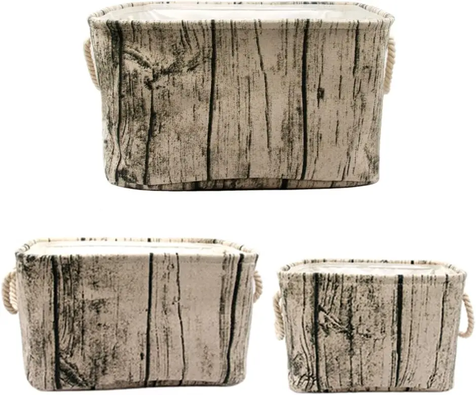 

Прямоугольные корзины для хранения Stump Design из прочной ткани, моющиеся контейнеры-органайзеры с веревочными ручками, декоративные