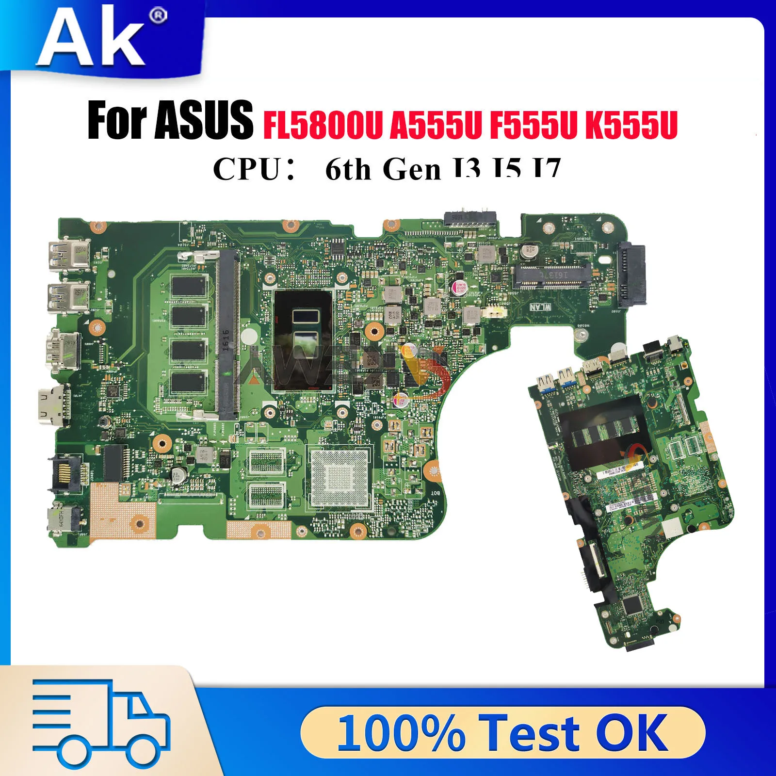 

X555UA X555UB Laptop Motherboard For ASUS FL5800U X555UA X555U K555U X555UJ A555U X555UQ F555U X555UF Mainboard W/ I3 I5 I7 CPU