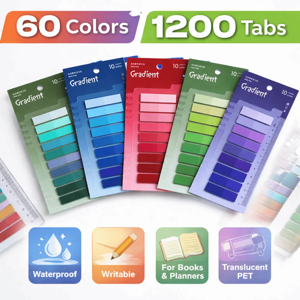 6pcs Transparent Index Memo Pads Bookmark Morandi Color PET Index Stickers Ruler Self-Adhesive Stickers School Stationery