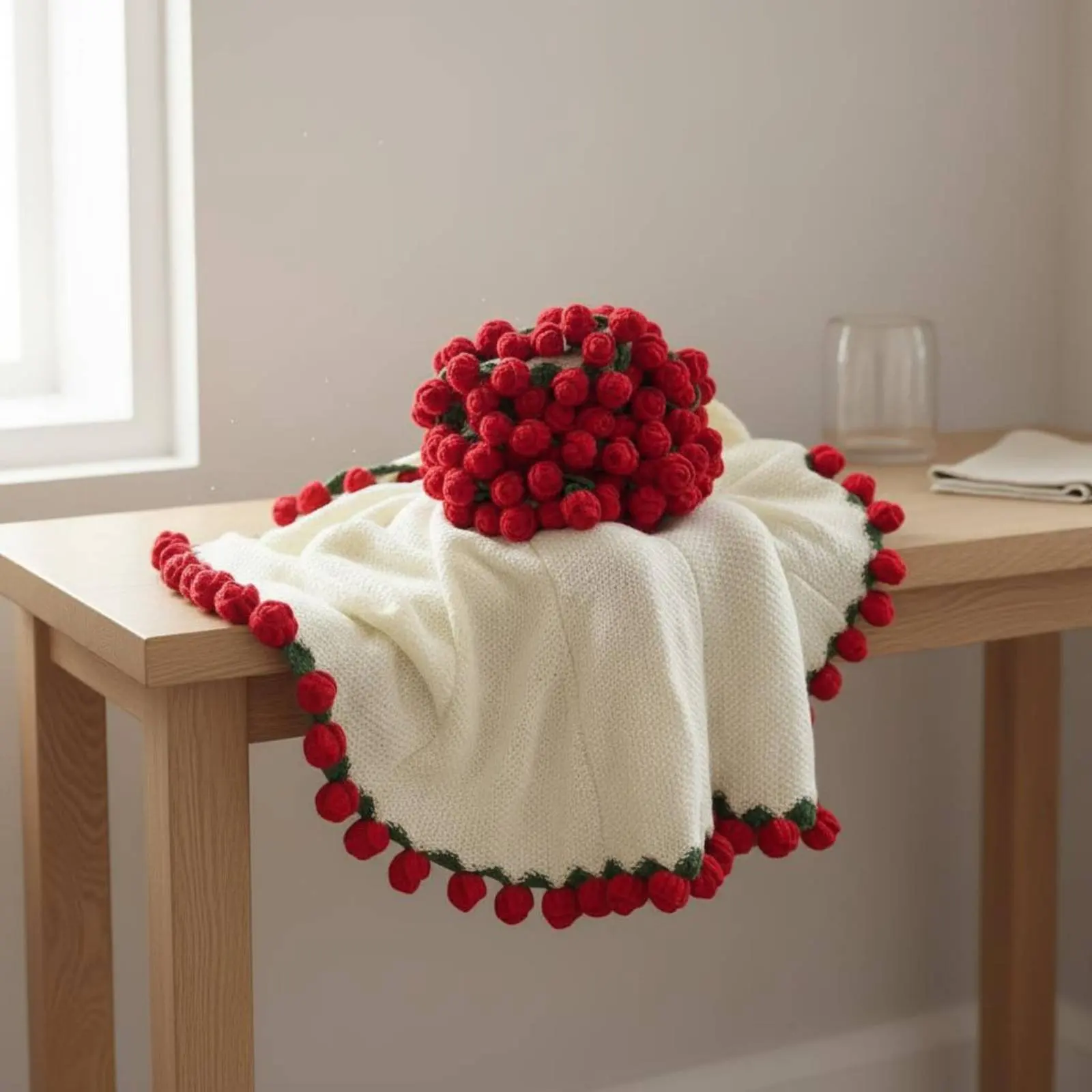 フラワーアレンジメントブランケット-ソフトで暖かいニットフラワースロー-ニットフラワーブランケット-手作りホームテキスタイル-通気性あり