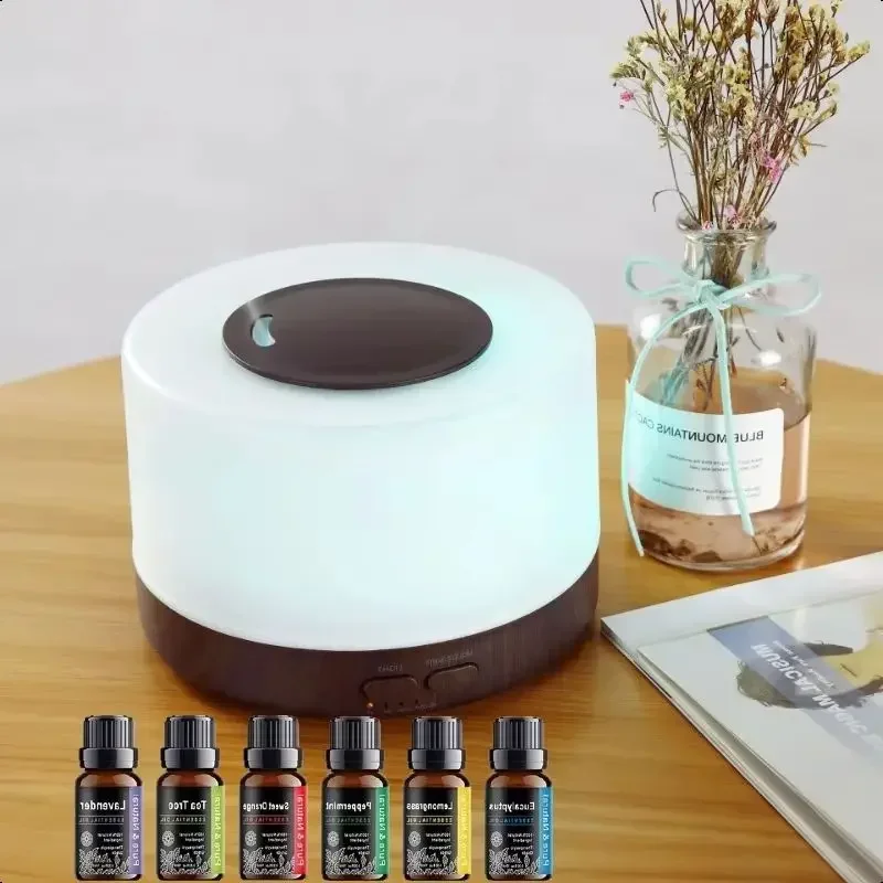 

500ml Luxury Wood Pattern Aromatherapy Diffuser with 7-Color LED Humidifier And Remote Control 6 Premium Essential Oils Ultrason