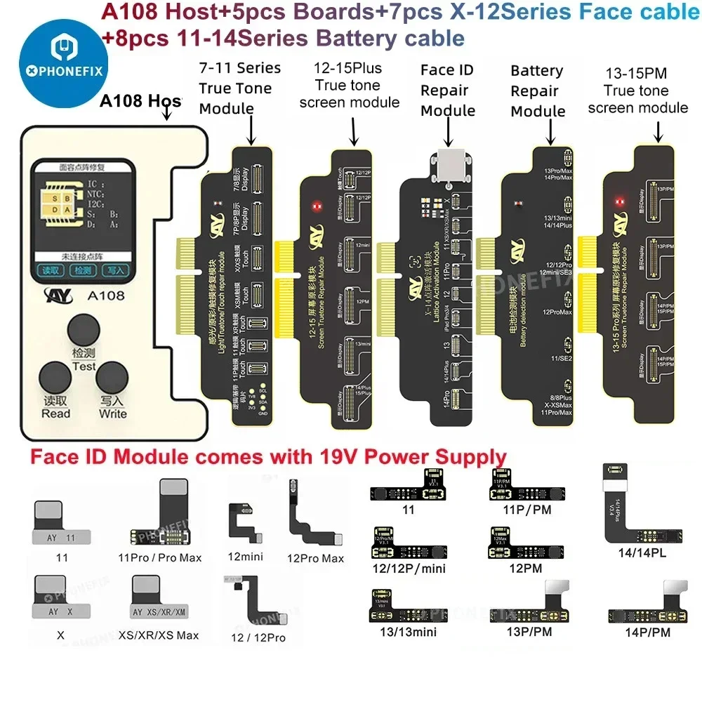 AY A108 No necesita alineación ID facial Cable flexible Etiqueta de batería en programador de cable flexible para iPhone 8 a 14PM Pantalla de