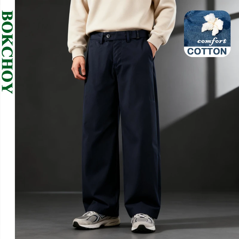 

2026 Spring Summer New Casual Thin Lyocell Cotton Straight Pants for Men Clothing Comfort Drawstring Big Pocket Trousers LX6038