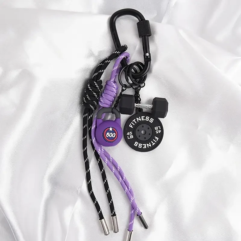 Mini Barbell Plates Key Chain Rectangular Buckle Water Cups Simulation Dumbbells Keyring Creative Bag Charm