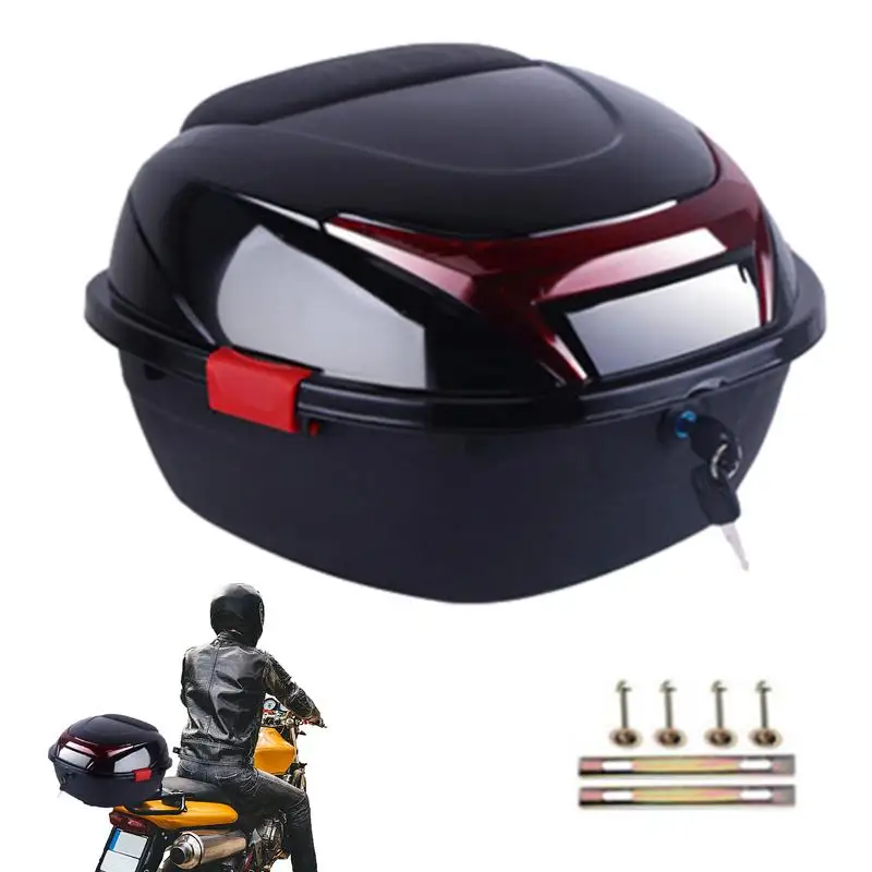 

Motorcycle Storage Trunk Box With Large Reflectors Motorcycle Tail Box Waterproof Luggage Storage Top Carrier With Built-in Base