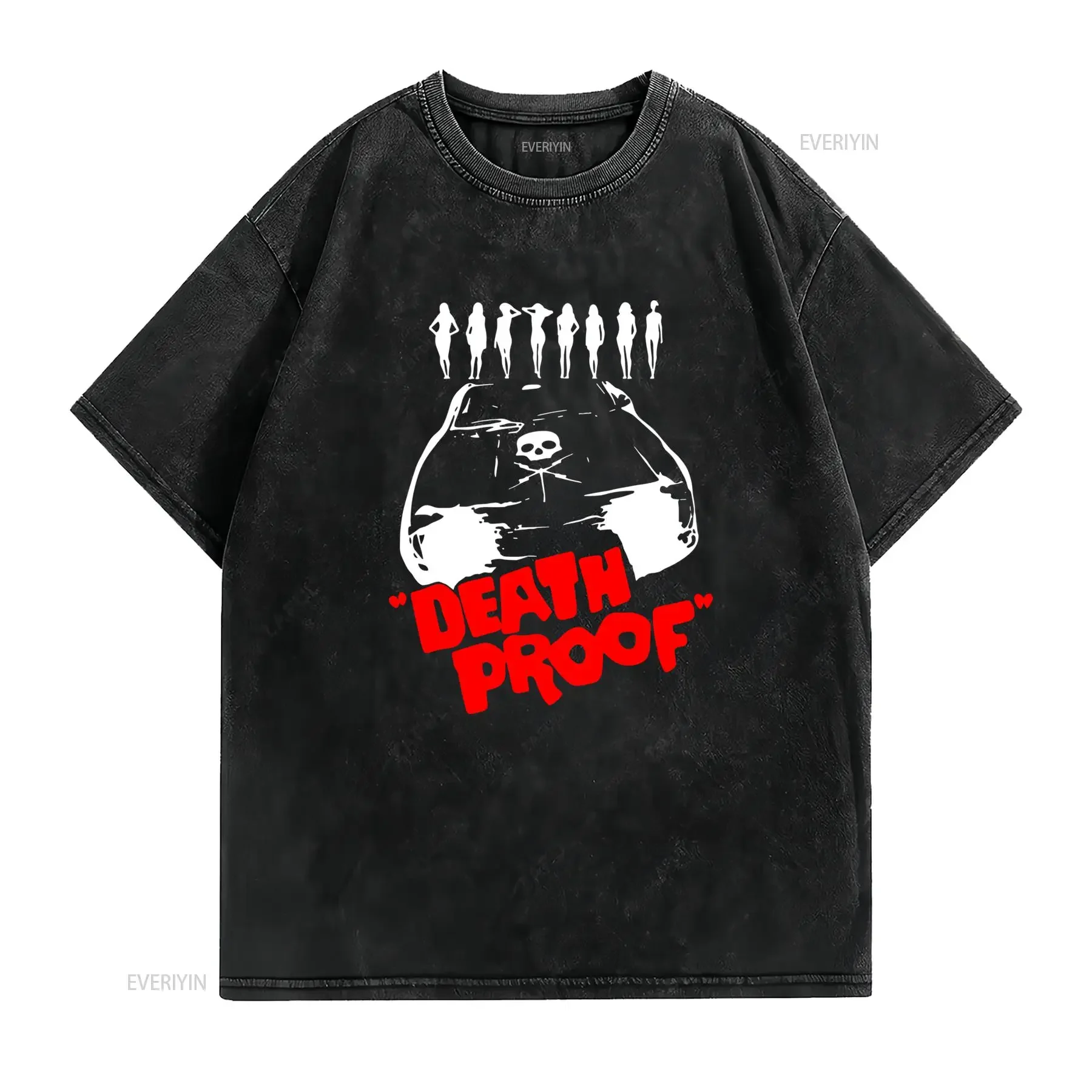 Vintage Cult Death Proof Skull Car Print Gothic Streetwear Casual T Shirt vintage Washed Soft graphic Stretched streetwear