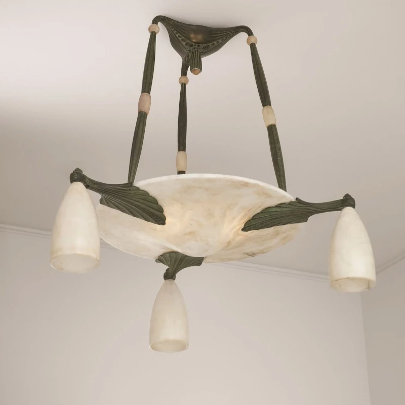 

All copper villa large chandelier jade duplex building large hollow three-story four-story lobby lamp living room