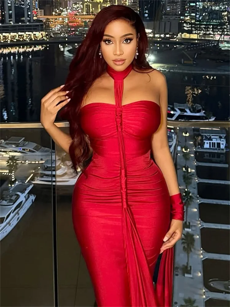 Chatte bizarre élégant licou Maxi robe femmes dos nu maigre main sangle ourlet été tendance Sexy vacances fête d'anniversaire robes