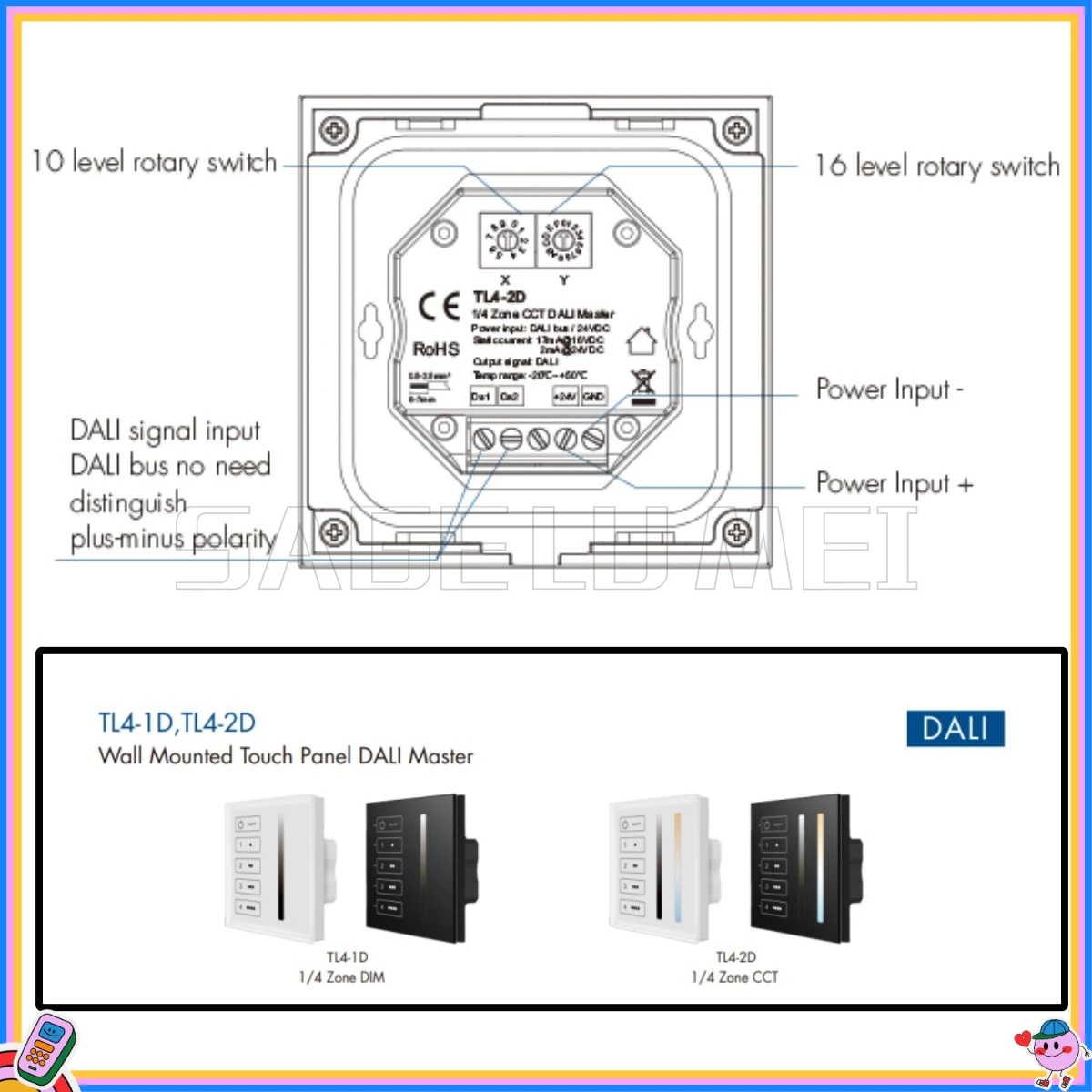

TL4-2D CCT Skydance 1-зонный или 4-зонный настенный сенсорный DALI-панель TL4-1D с затемнением Главный контроллер DALI с питанием шины DALI 24 В постоянного тока