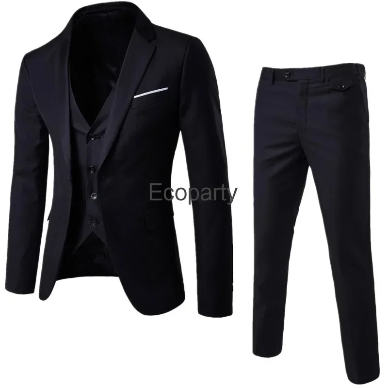 Conjuntos de 3 piezas para hombre, Blazers formales de boda, trajes elegantes de negocios de lujo, chaleco completo, pantalones, Abrigos, Chaquetas clásicas, ropa de trabajo masculina, 2023