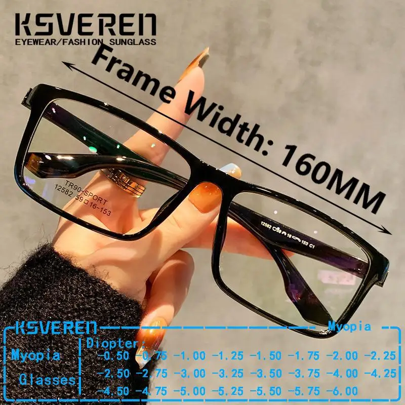 

Large 160mm Anti Blue Light Myopia Glasses Men Women Finished Prescription Eyeglasses Negative Diopter Big Head Spectacles