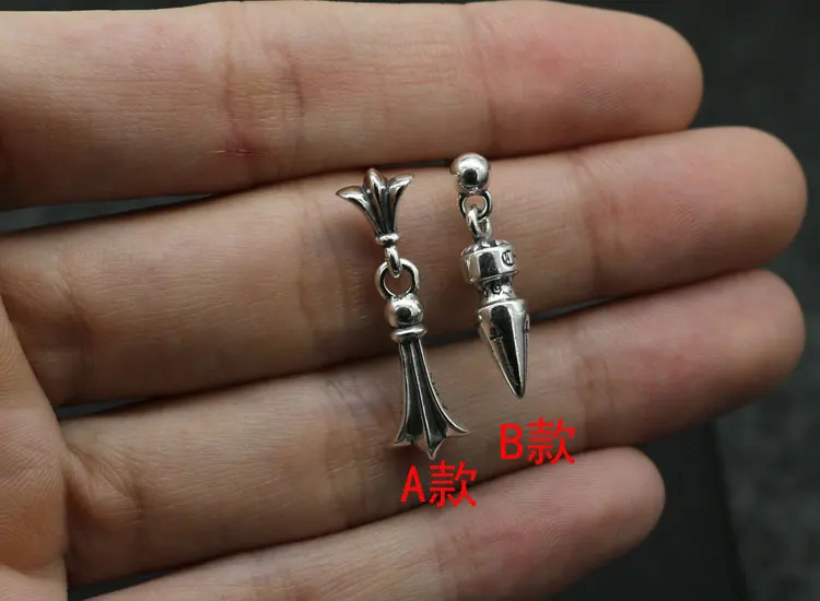 Pissy Handsome Sterling Silver Earrings for Female Personality Trendy Person All Silver Earrings for Male Punk Single Thai Silve