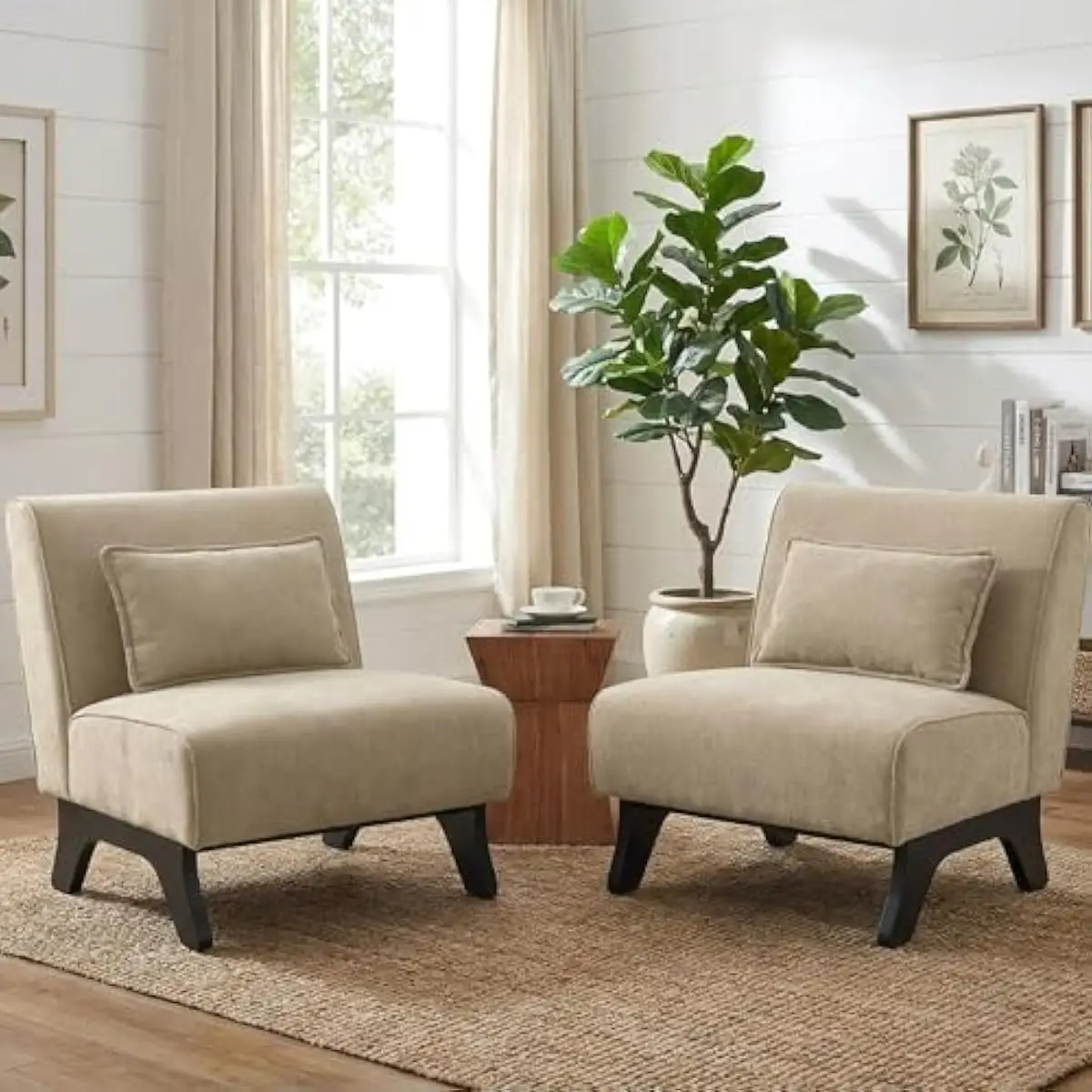 Upholstered Modern Lounge Chairs Set of Two | Wooden Frame Construction | High-Density Foam Cushioning | Compact 29.5 x 28.7 x 3
