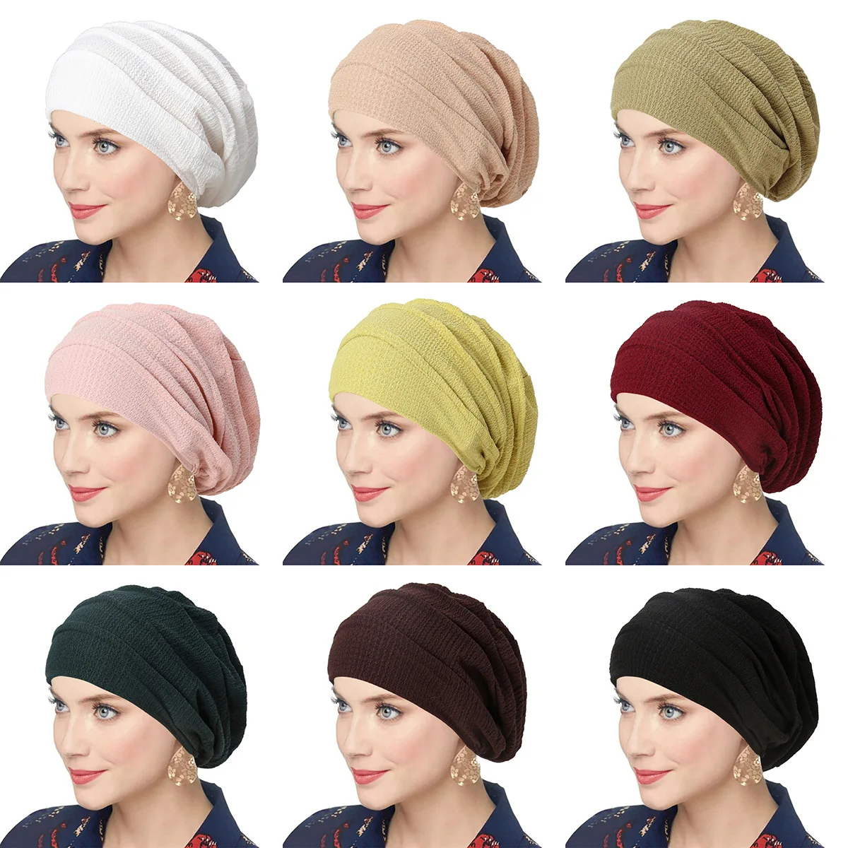 Ramadan Muslim Hijab Caps Wrap Head Soft Elastic African Turban Bonnet Fashion Crinkle Headdress Wearable Chemotherapy Cap