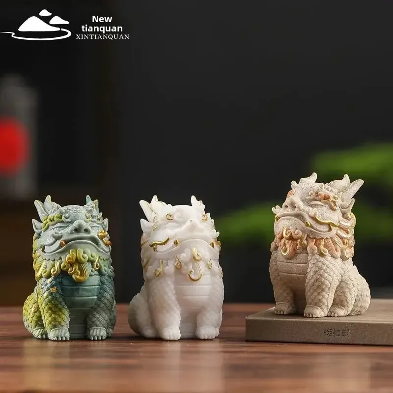 Sandstone Lucky Pixiu Desktop Ornaments God of Wealth Office Workstation Fortune Decoration Chinese Fashion Ornaments Kirin Cute