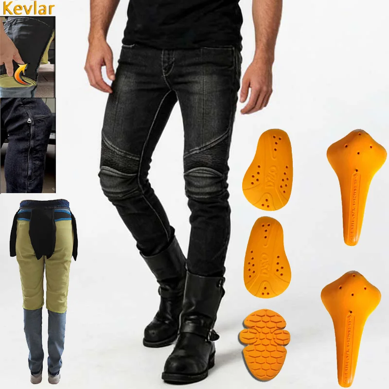 

Kevlar Motorcycle Jeans Men Motocross Aramid Wear resistant Protective cycling Pants Sports Racing Riding Gear Spring Autumn