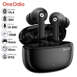 Oneodio ANC auriculares bluetooth 5.4 inalámbricos SuperEQ S10, cancelación activa de ruido cascos inalambricos TWS, con 4 ENC AI micrófonos, auriculares deportivos, modo de juego gaming, Baja latencia de 43ms