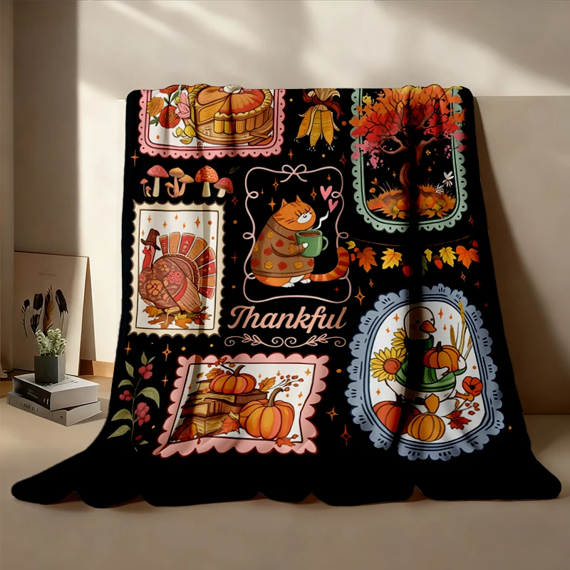 Pumpkin Season Cozy Blanket, Retro Thanksgiving Warm Blanket, Thankful Fall Graphic Soft, Autumn Gift