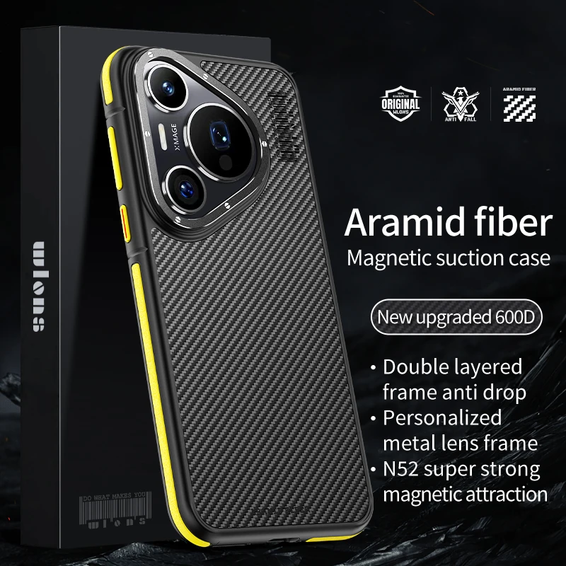 Real 100% Aramid Fiber Back Cover, 600D Kevlar, Ultra Magnetic Wireless Charging, Shockproof Case, Huawei Pura 70 Pro + 70 Ultra