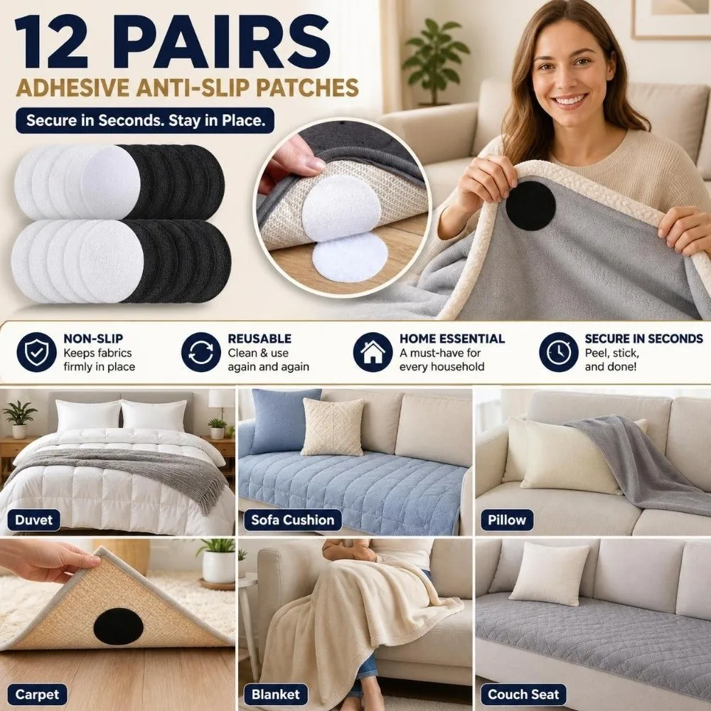 12pairs Self Adhesive Anti-Slip Grip Mats Reusable 50mm Bed Sheet Mattress Holder Fastener Tape Furniture Protectors Pads