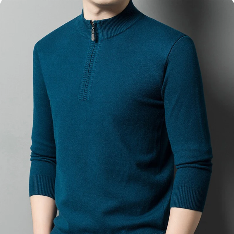 New Knit Men\'s Long Sleeve Casual Zipper Sweater