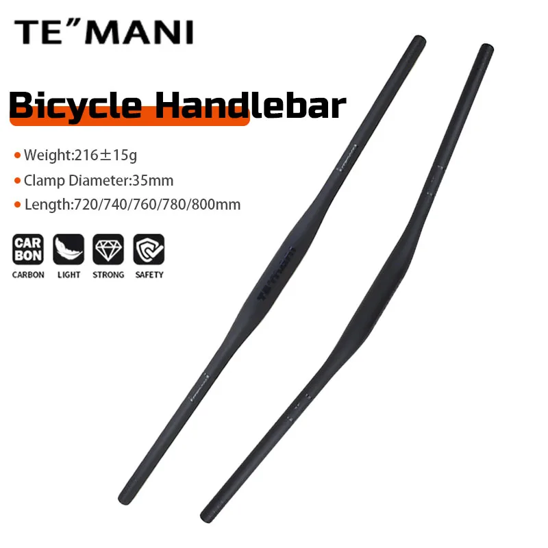 TEMANI Full Carbon 35mm 9 Degree MTB Flat Handlebar High Strength for AM DH Mountain Bike Cycling Accessories