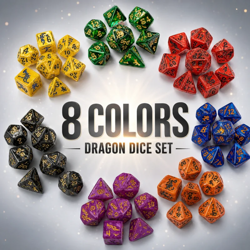 7pcs DND Dice Set- Dinosaur Pattern Polyhedral Dice for D&D RPG Role Playing MTG Table Games