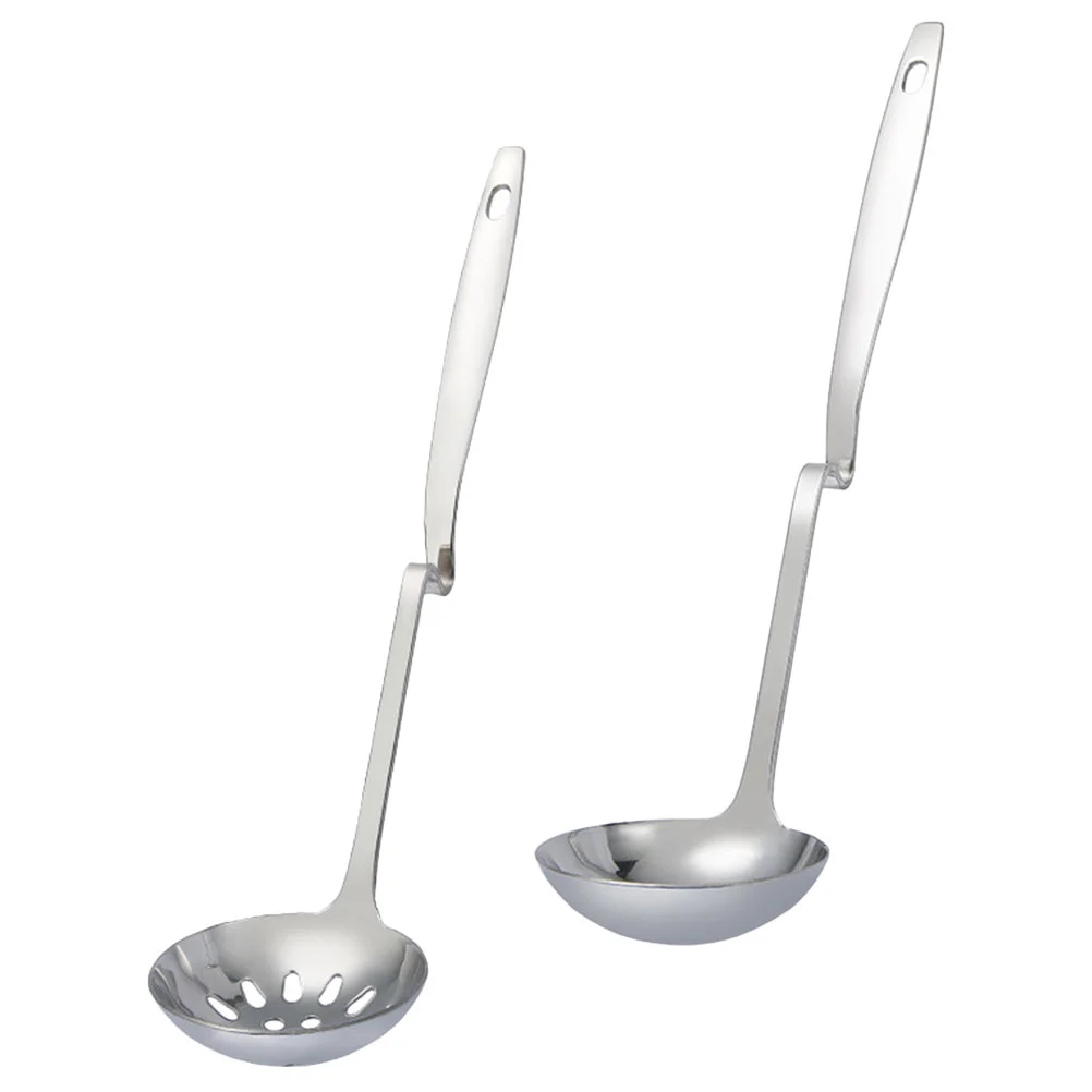 

2 Pcs Soup Shell Colander Flatware Serving Utensils Household Spoon Stainless Steel Slotted Small Spoons Dinner Portable