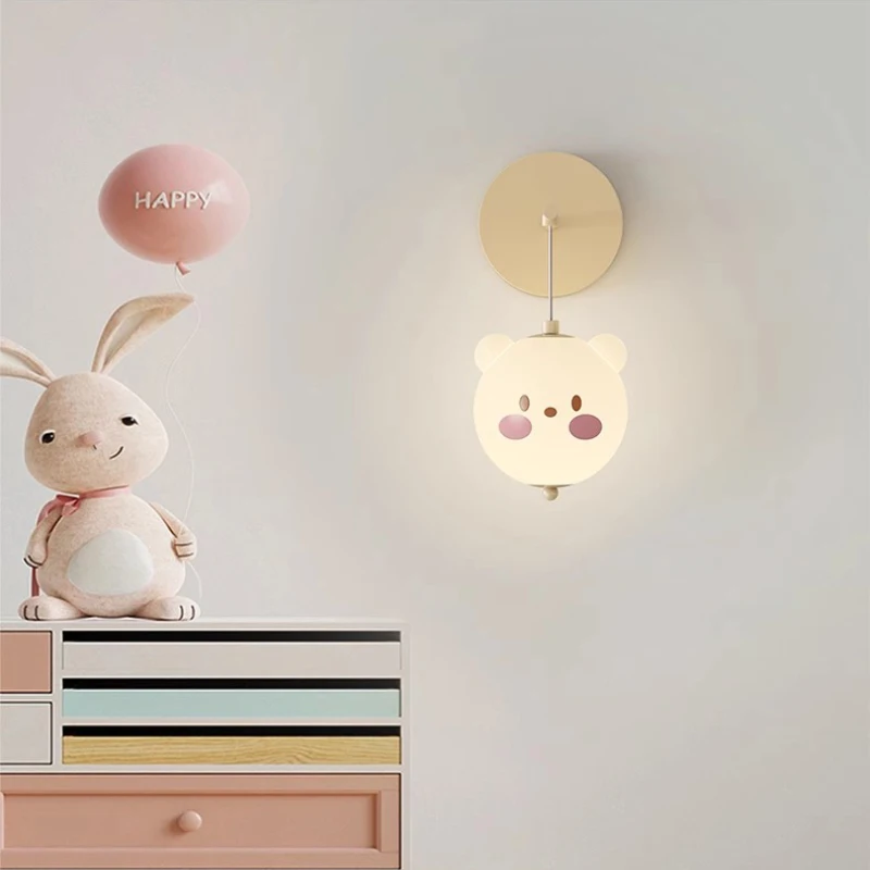 Lampu dinding kamar anak-anak lucu, lampu bola Dudu bulat merah muda, lampu kamar tidur putri hangat romantis Modern