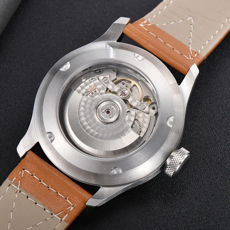 Fashion Parnis 46.5mm Gray Dial Automatic Men Watch Leather Strap Calendar Mechanical Men\'s Watches Luxury 2024 Man Gift Clock