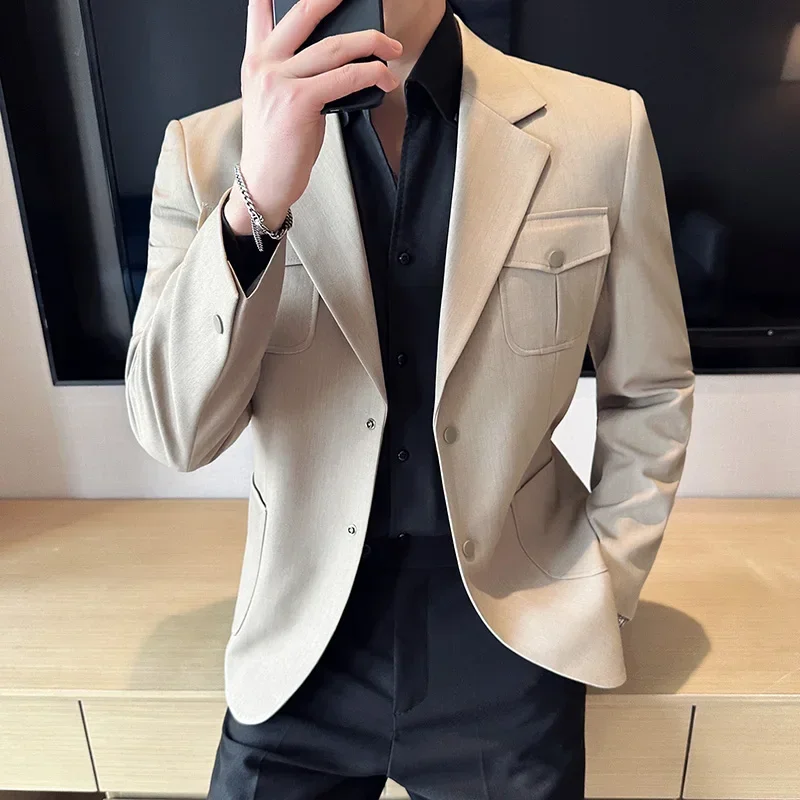 

High-quality Men Blazers Fashion Business Casual Suit Jackets Wedding Banquet Party Dress Coat Streetwear Social Jacket 2024