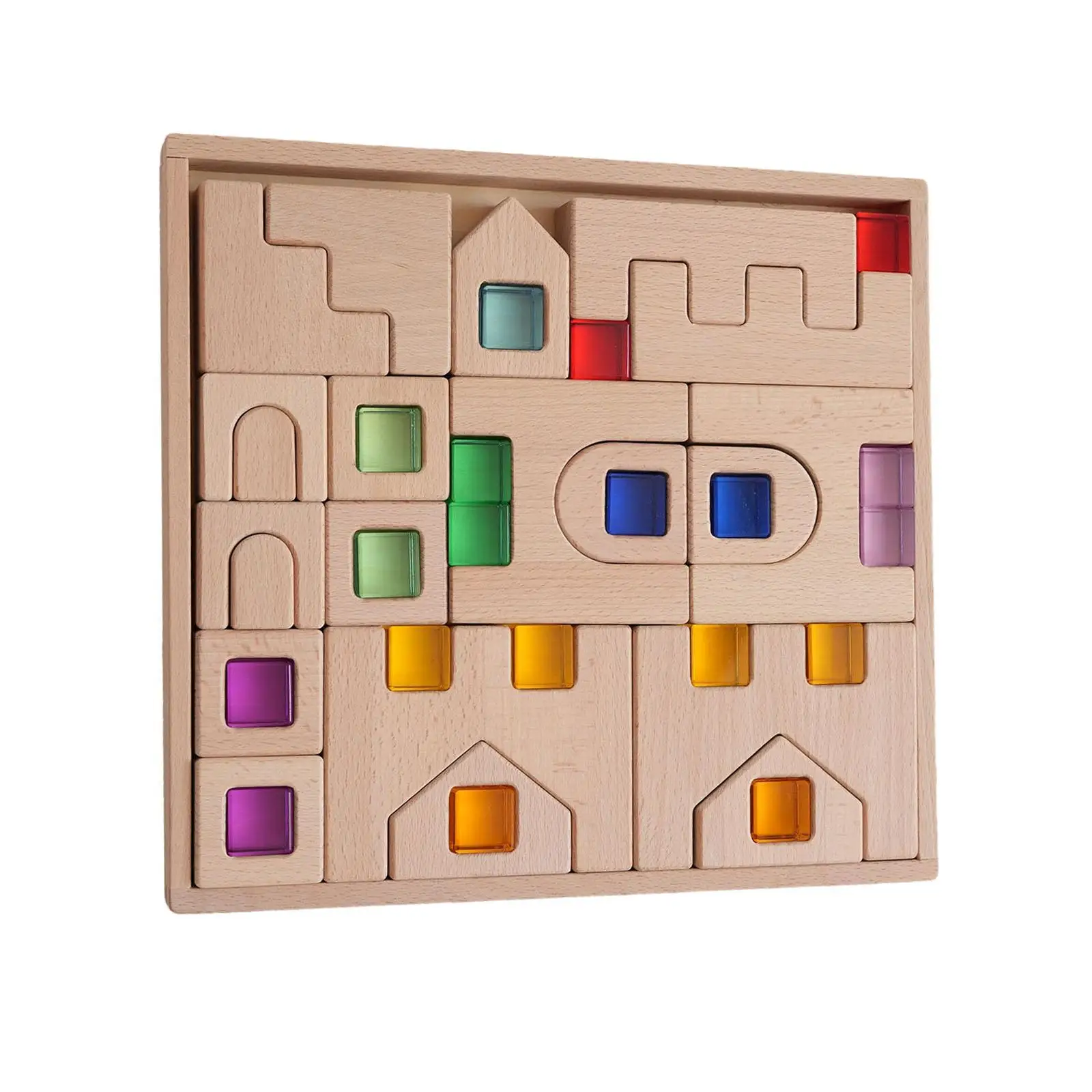 Acrylic Cube Block Wooden Building Blocks for Children Teaching Props