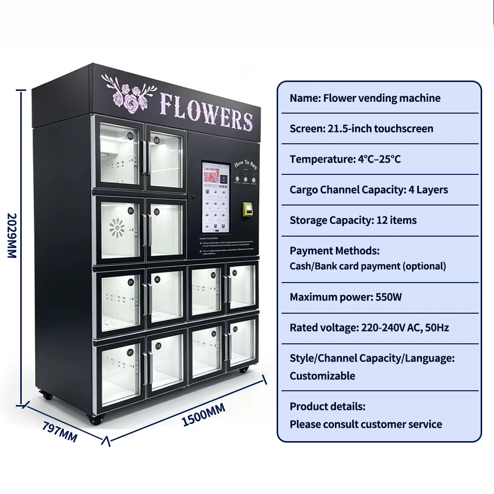 FL Small Shop Matching Flower Vending Locker Front Transparent Display Window Automatic Bouquet Selling Device